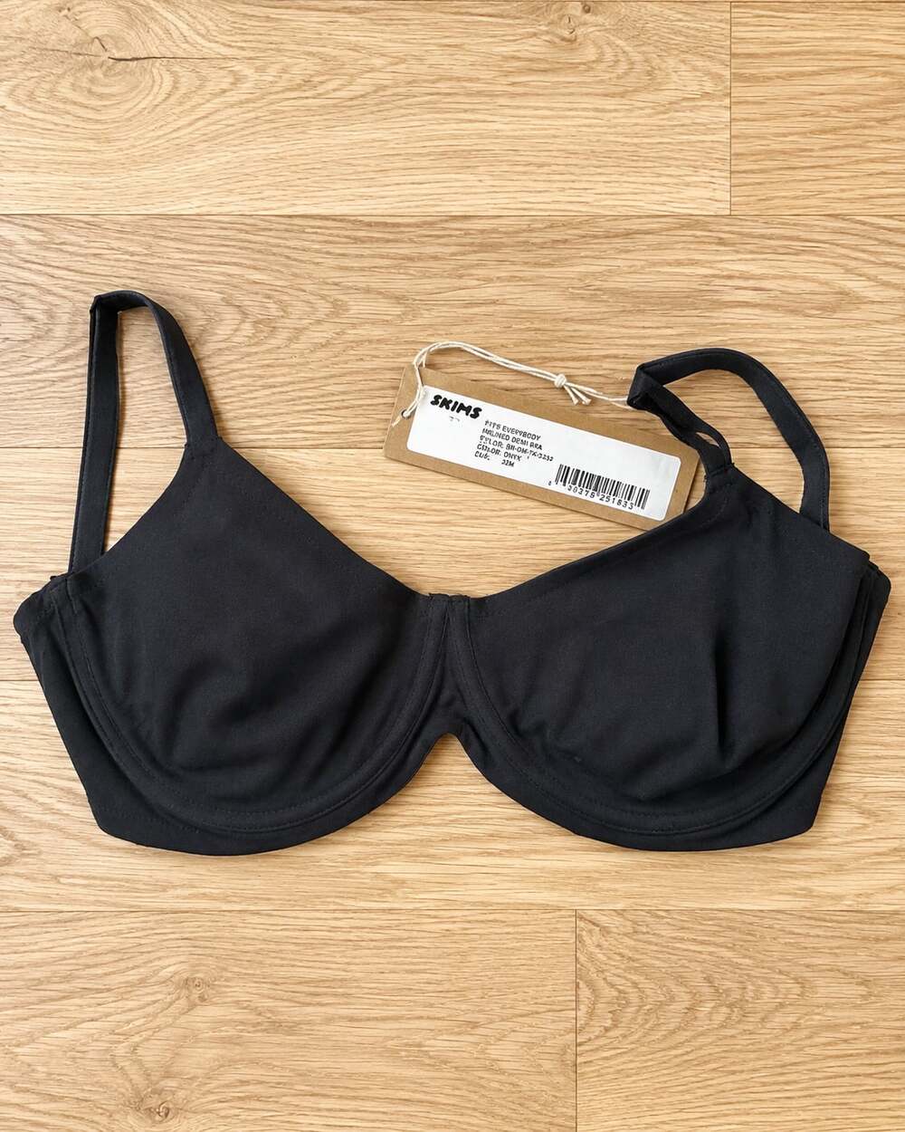 SKIMS Fits Everybody Unlined Demi Bra in Onyx, Size 32H